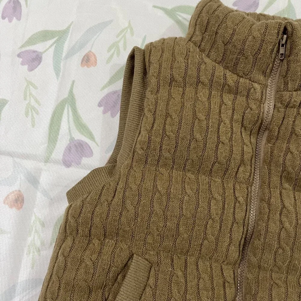 Ralph Lauren Cable Knit Down Vest Brown - Picture 7 of 9